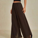 Straight Leg Pant With Chiffon Split Leg Overlay