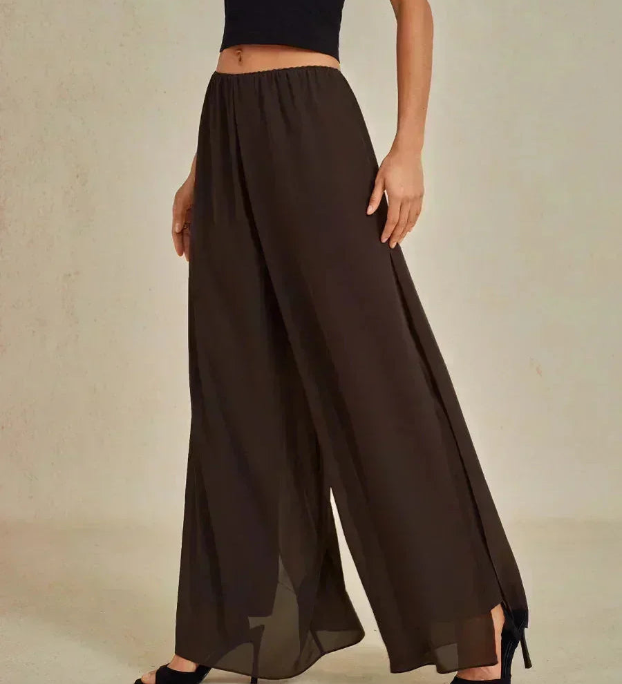Straight Leg Pant With Chiffon Split Leg Overlay