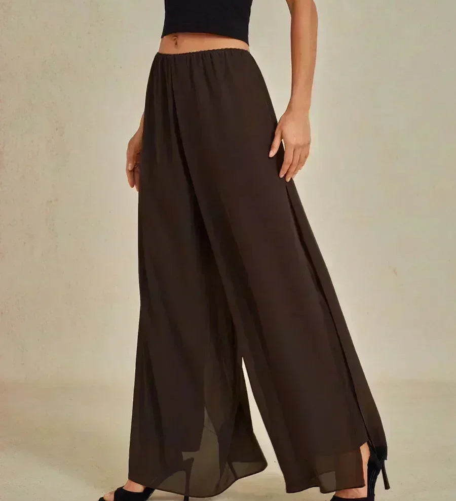 Straight Leg Pant With Chiffon Split Leg Overlay