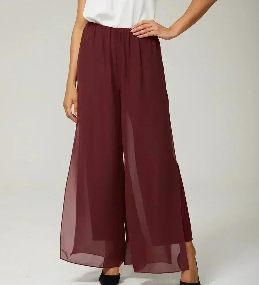Straight Leg Pant With Chiffon Split Leg Overlay