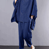 Casual Plus Size Cotton Linen red Plaid Vintage Blouse And Pants Two Pieces Set(Limited Stock)