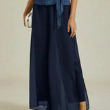 Straight Leg Pant With Chiffon Split Leg Overlay