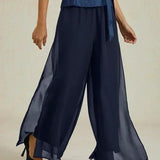 Straight Leg Pant With Chiffon Split Leg Overlay