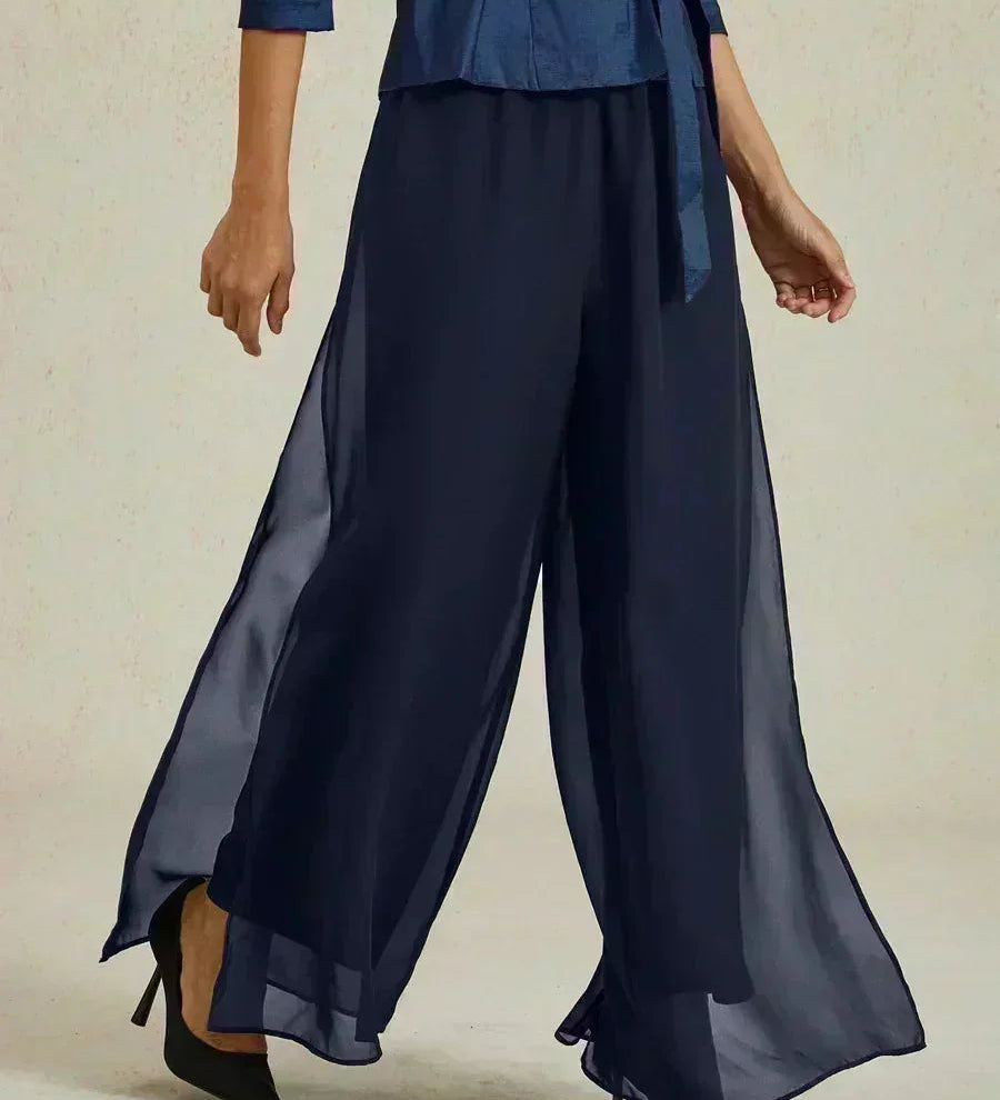 Straight Leg Pant With Chiffon Split Leg Overlay