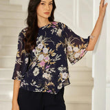 Floral Chiffon Top with Layered Hem