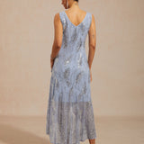 Sleeveless A-Line Maxi Dress with Mesh Sequin
