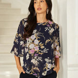 Floral Chiffon Top with Layered Hem