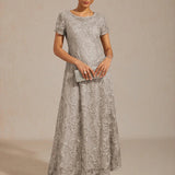 Rosette Lace A-Line Gown with Sequin Embellishment