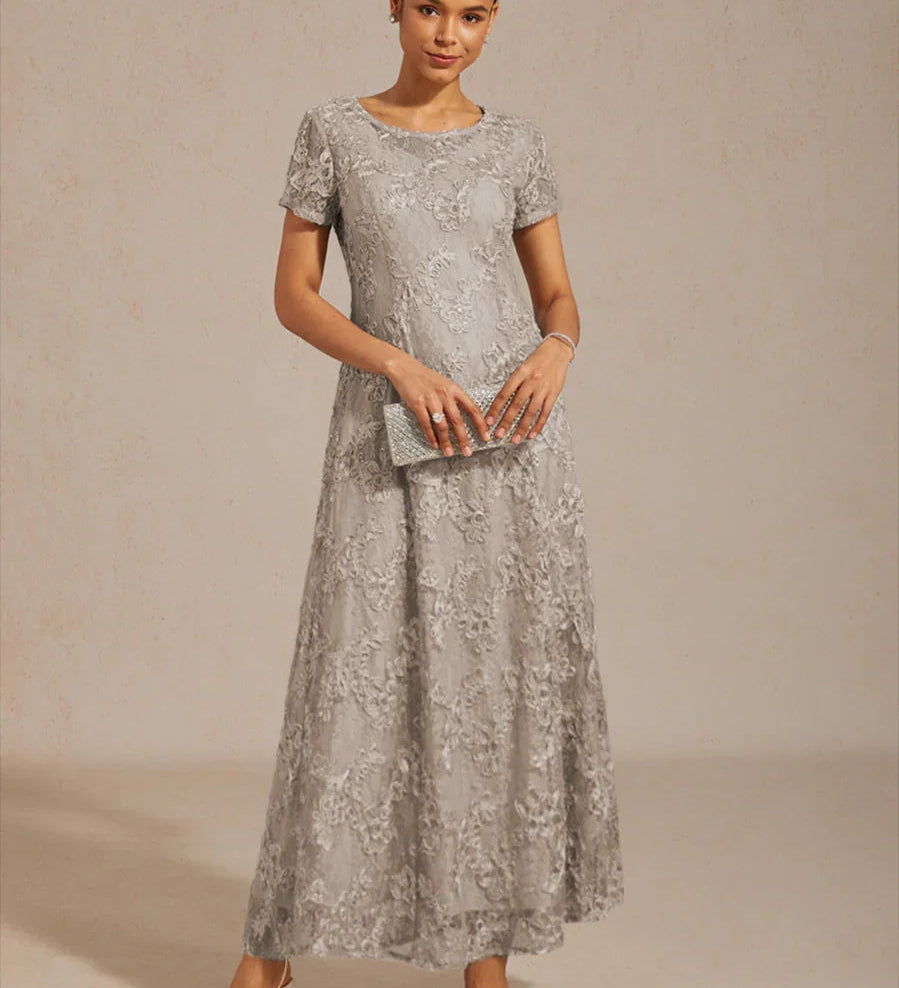 Rosette Lace A-Line Gown with Sequin Embellishment