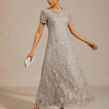 Rosette Lace A-Line Gown with Sequin Embellishment