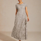 Rosette Lace A-Line Gown with Sequin Embellishment