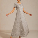 Rosette Lace A-Line Gown with Sequin Embellishment