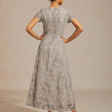 Rosette Lace A-Line Gown with Sequin Embellishment