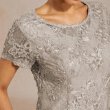 Rosette Lace A-Line Gown with Sequin Embellishment