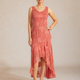 Floral Chiffon Sleeveless Evening Gown with Asymmetrical Hem