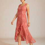 Floral Chiffon Sleeveless Evening Gown with Asymmetrical Hem