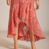 Floral Chiffon Sleeveless Evening Gown with Asymmetrical Hem