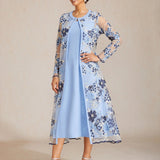 Mesh Lace Embroidered Floral Dress Set