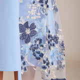 Mesh Lace Embroidered Floral Dress Set