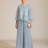 Straight Leg Pant With Chiffon Split Leg Overlay