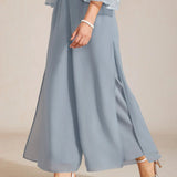 Straight Leg Pant With Chiffon Split Leg Overlay