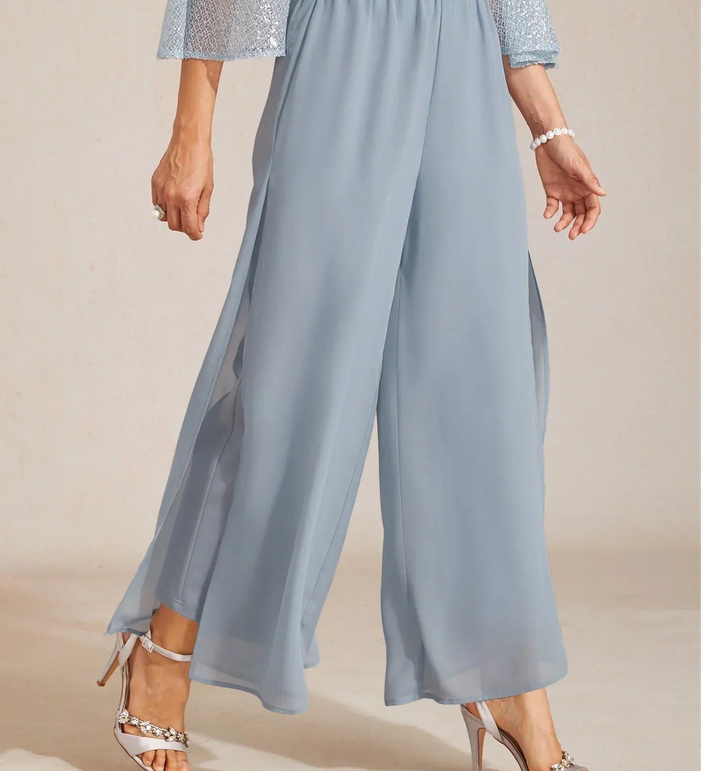 Straight Leg Pant With Chiffon Split Leg Overlay