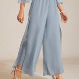 Straight Leg Pant With Chiffon Split Leg Overlay