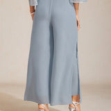 Straight Leg Pant With Chiffon Split Leg Overlay