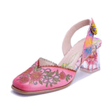 Sandálias Florais Transparentes Rosa Slingback