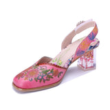Sandálias Florais Transparentes Rosa Slingback