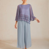 Metallic Pleated Chiffon Asymmetrical Layered Blouse