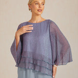 Metallic Pleated Chiffon Asymmetrical Layered Blouse
