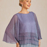 Metallic Pleated Chiffon Asymmetrical Layered Blouse