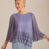 Metallic Pleated Chiffon Asymmetrical Layered Blouse