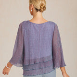 Metallic Pleated Chiffon Asymmetrical Layered Blouse