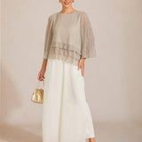 Metallic Pleated Chiffon Asymmetrical Layered Blouse