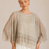 Metallic Pleated Chiffon Asymmetrical Layered Blouse