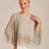 Metallic Pleated Chiffon Asymmetrical Layered Blouse