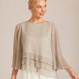 Metallic Pleated Chiffon Asymmetrical Layered Blouse