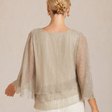 Metallic Pleated Chiffon Asymmetrical Layered Blouse
