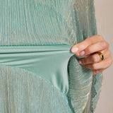 Metallic Pleated Chiffon Asymmetrical Layered Blouse