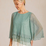 Metallic Pleated Chiffon Asymmetrical Layered Blouse