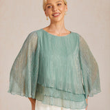 Metallic Pleated Chiffon Asymmetrical Layered Blouse