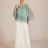 Metallic Pleated Chiffon Asymmetrical Layered Blouse