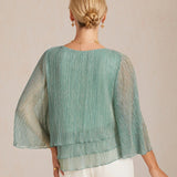 Metallic Pleated Chiffon Asymmetrical Layered Blouse