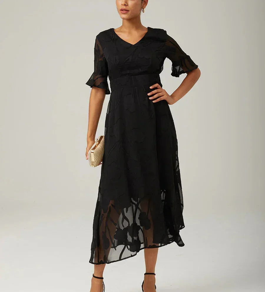 Ruffle Flutter Lace Maxi Dress