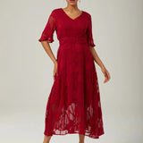 Ruffle Flutter Lace Maxi Dress