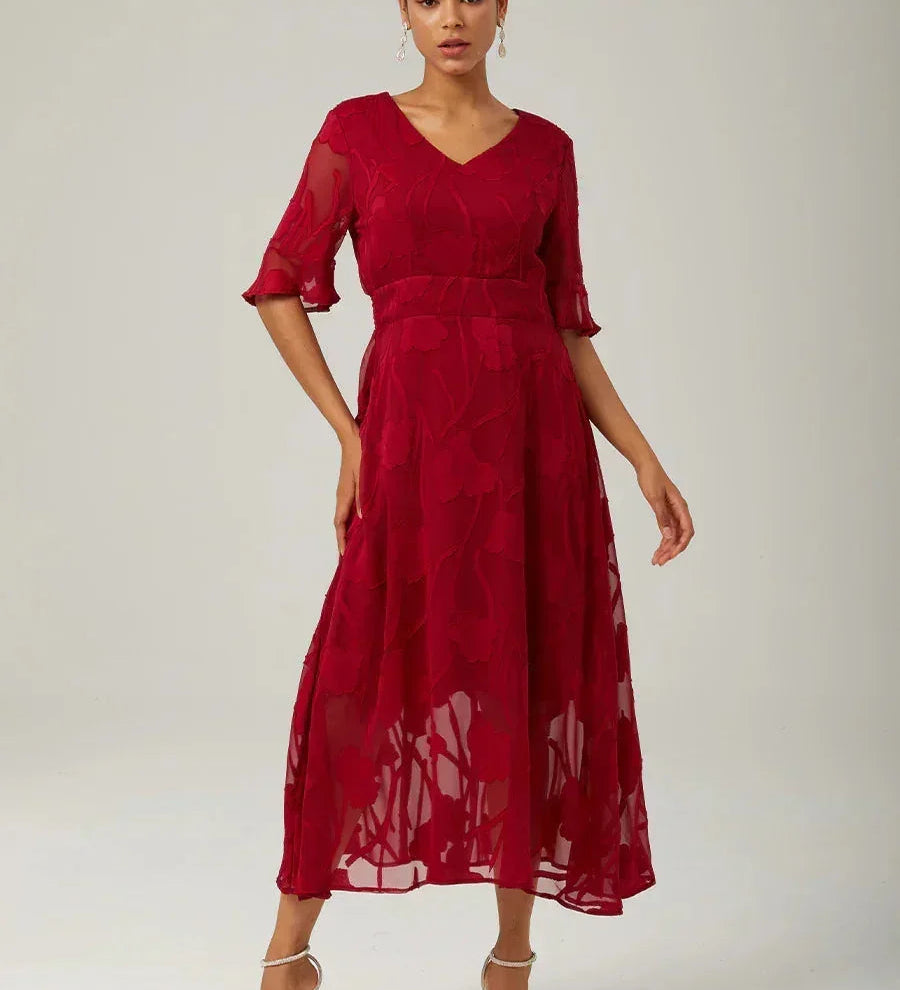 Ruffle Flutter Lace Maxi Dress