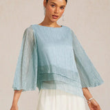 Metallic Pleated Chiffon Asymmetrical Layered Blouse