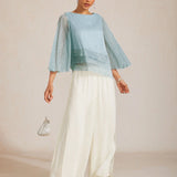 Metallic Pleated Chiffon Asymmetrical Layered Blouse